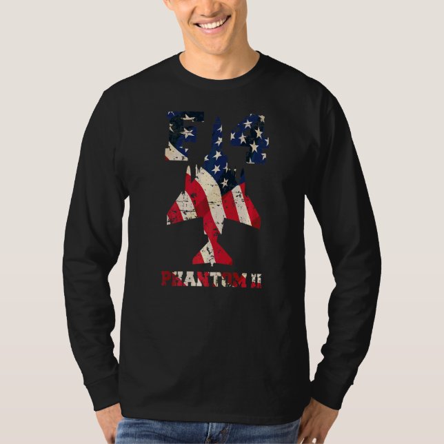 F 4 Phantom II Fighter Jet med USA flagga overlay  T Shirt (Framsida)