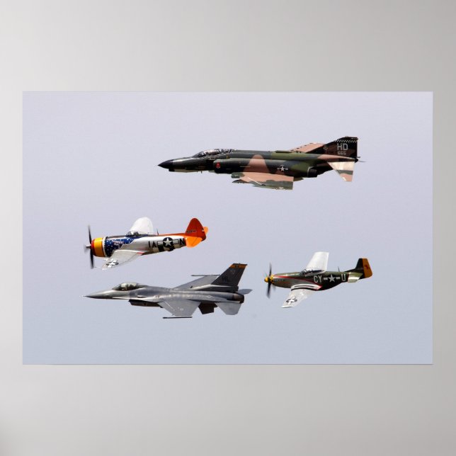 F-4 Phantom, P-47 Thunderbolt, F-16 Fighting Falco Poster (Framsidan)