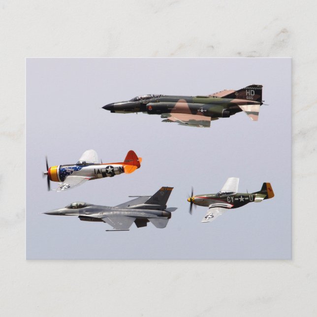 F-4 Phantom, P-47 Thunderbolt, F-16 Fighting Falco Vykort (Framsida)