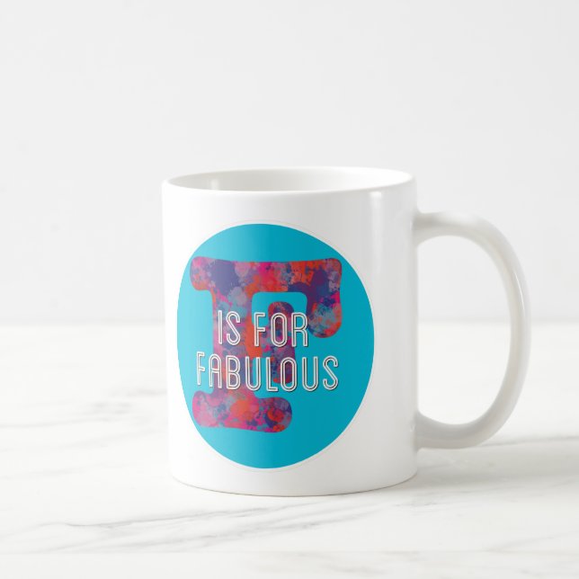 F är för fantastiska blå färgglada droppar monogra kaffemugg (Höger)