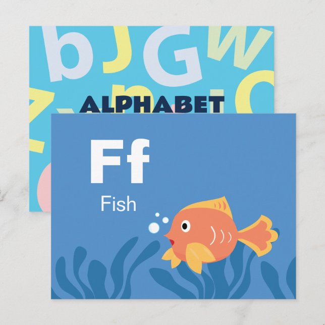 F är för Fisk - Alfabet Flash-kort Vykort (Fram/baksida)