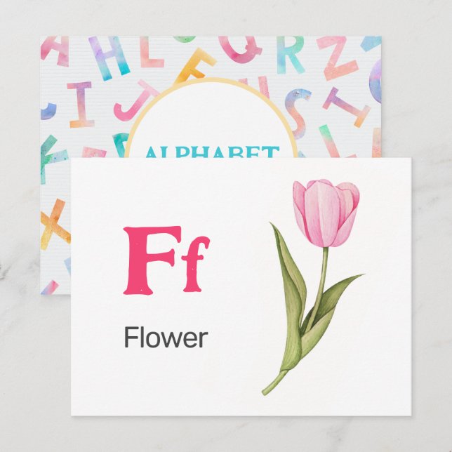 F är för Flower - Alphabet Flash Card Vykort (Fram/baksida)