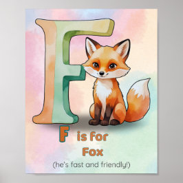 F är för Fox - Whimsical Alphabet Animal Poster fö