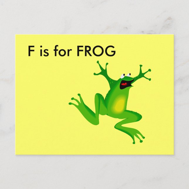 "F" är för Groda Alfabet Flashcard Vykort (Framsida)