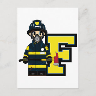 F är för Tecknad Fireman Vykort