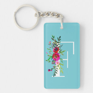 F Bokstav Initial Monogram Blommig Anpassad Färg