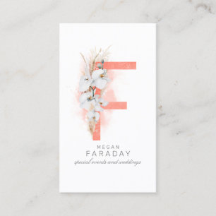 F Brev Monogram White Orchids och Pampas Grass Visitkort