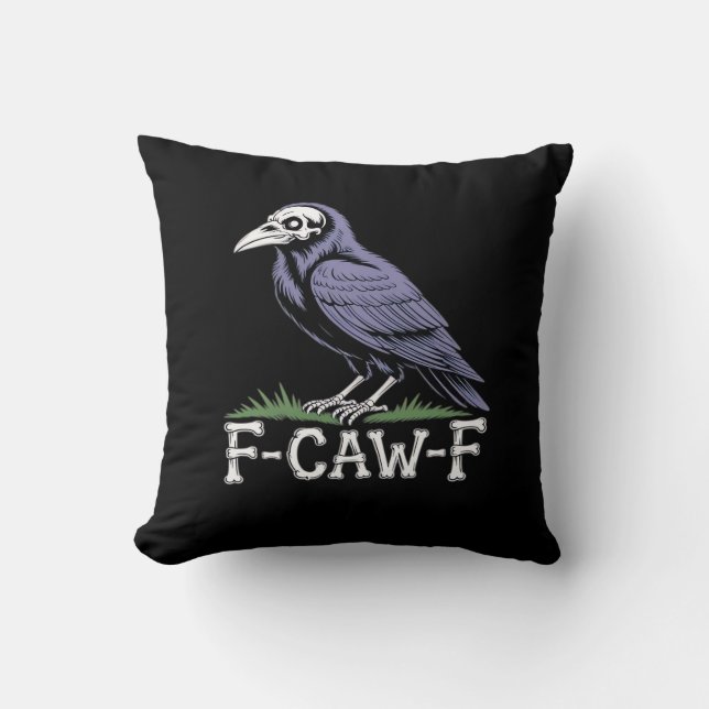 F-Caw-F Ben Text Dödskalle Korp - Gotisk Makaber H Kudde (Framsida)