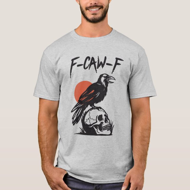 F-Caw-F Black Bird Crow On Skeleton T Shirt (Framsida)