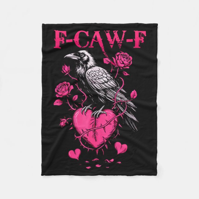 F-caw-f Black Crow Black Bird Roses Heart Funny Va Fleecefilt (Framsidan)