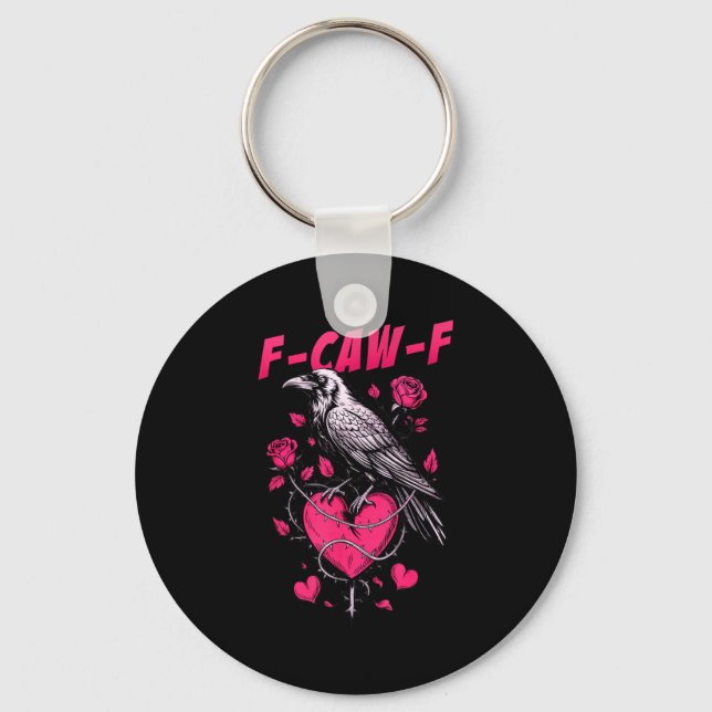 F-caw-f Black Crow Black Bird Roses Heart Funny Va Nyckelring (Framsida)