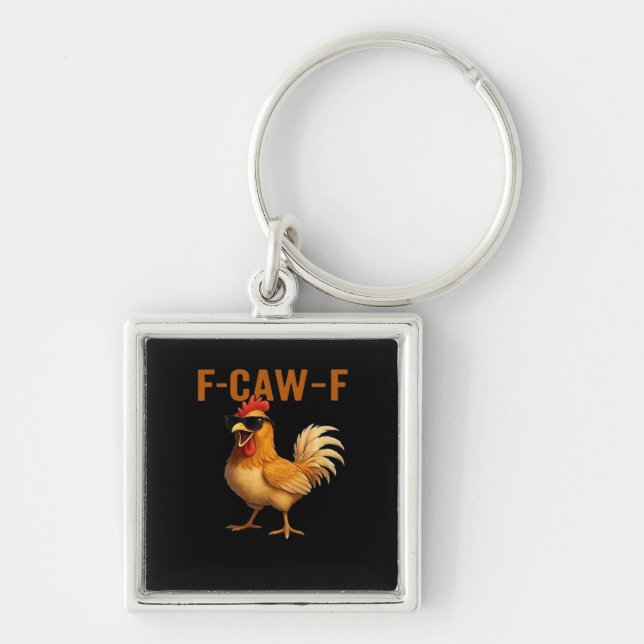 F-Caw-F Chicken Classic Aesthetic Design Fyrkantig Silverfärgad Nyckelring (Framsidan)