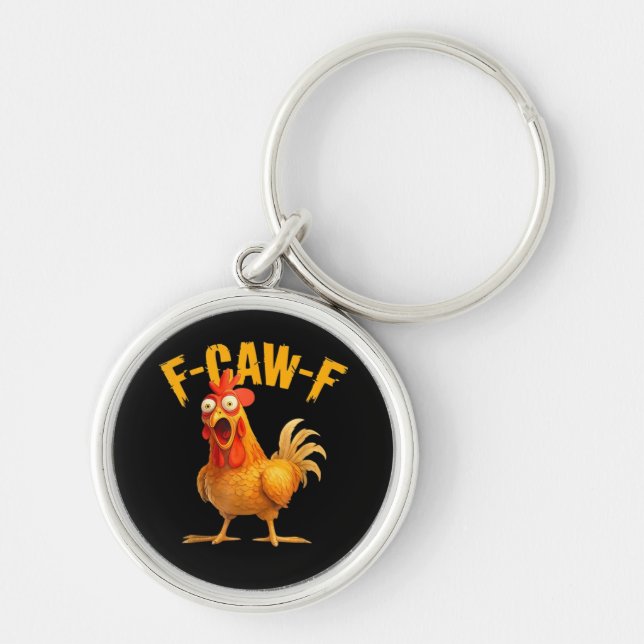 F-Caw-F Chicken Classic Retro Style Rund Silverfärgad Nyckelring (Framsidan)