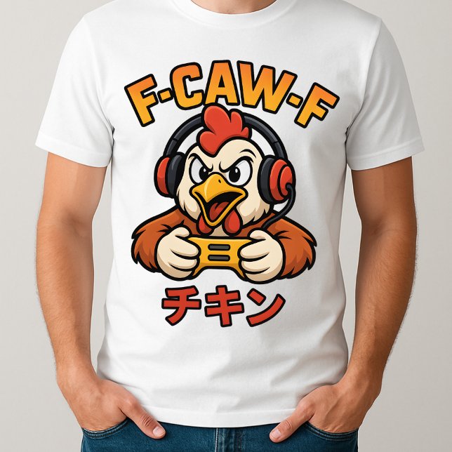 F-Caw-F Chicken Gamer Funny Graphic Japanskt PM T Shirt (Skapare uppladdad)