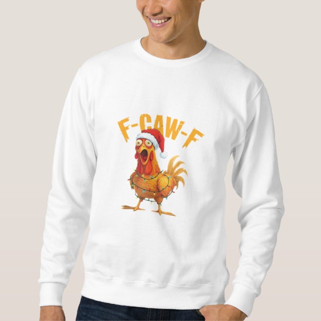 F-Caw-F Christmas Funny Chicken Christmas Essentia Lång Ärmad Tröja (Framsida)