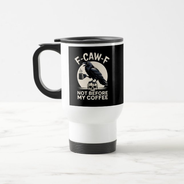 F Caw F Coffee Raven Meme Caffeinerad Kråka Resemugg (Vänster)