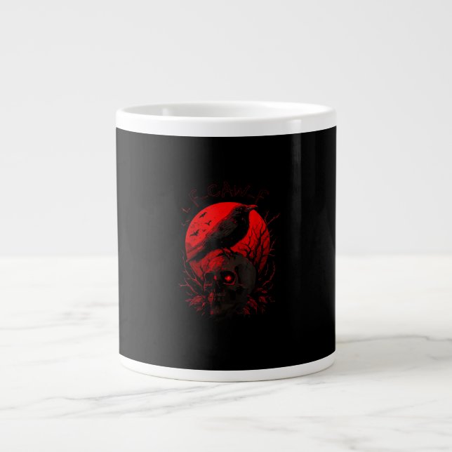 F-Caw-F Crow Funny Bird Red Moon Gothic Jumbo Mugg (Framsidan)