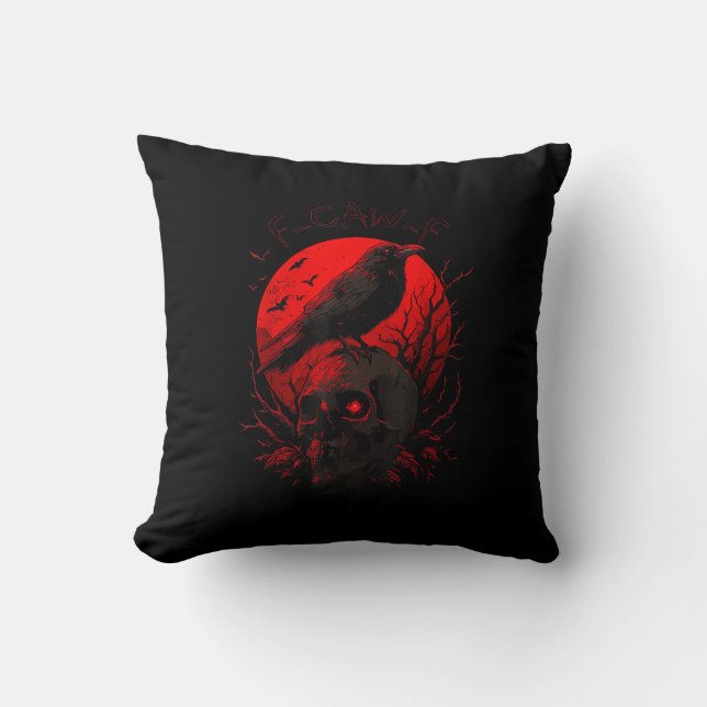 F-Caw-F Crow Funny Bird Red Moon Gothic Kudde (Framsida)