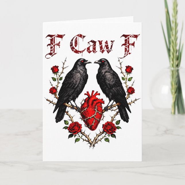 F Caw F Crow Heart Rolig Anti Valentindagen Singel Kort (Framsida)