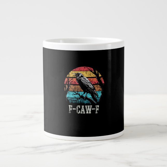 F-Caw-F Crow Retro Sunset Pun Funny Bird Cawing Gr Jumbo Mugg (Framsidan)