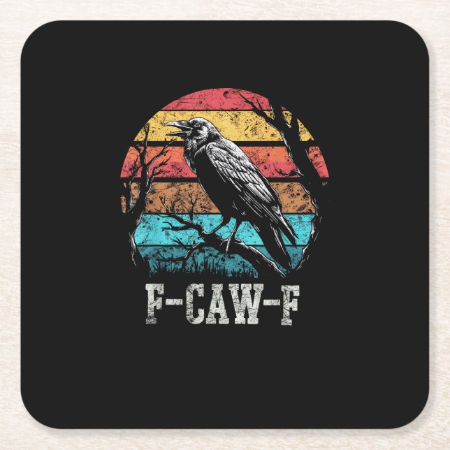 F-Caw-F Crow Retro Sunset Pun Funny Bird Cawing Gr Underlägg Papper Kvadrat (Framsidan)