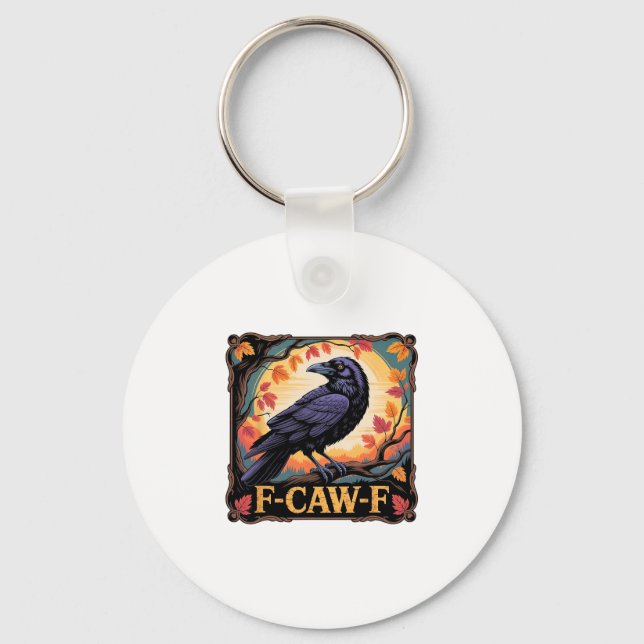 F-caw-f Crow Spooky Halloween Fall Leaves Thanksgi Nyckelring (Framsida)