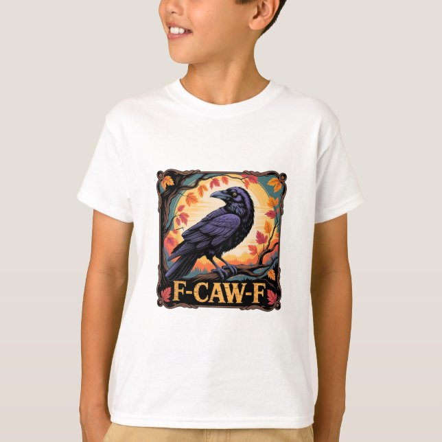 F-caw-f Crow Spooky Halloween Fall Leaves Thanksgi T Shirt (Framsida)