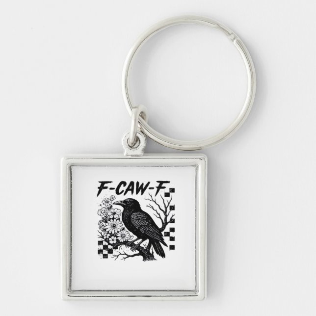 F Caw F Essential Rolig Trendig Stil Fyrkantig Silverfärgad Nyckelring (Framsidan)