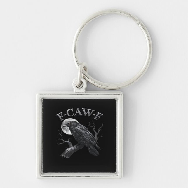 F-Caw-F Fågel Mån Gotisk Klassisk Cool Design Fyrkantig Silverfärgad Nyckelring (Framsidan)