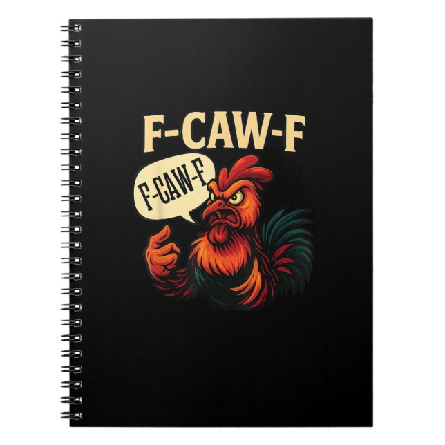 F Caw F Funny Angry Rooster Graphic Retro Style Anteckningsbok (Framsidan)