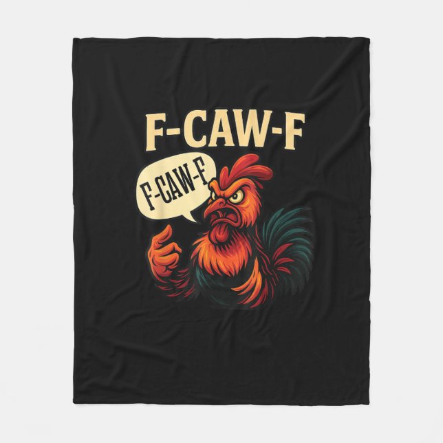 F Caw F Funny Angry Rooster Graphic Retro Style Fleecefilt (Framsidan)