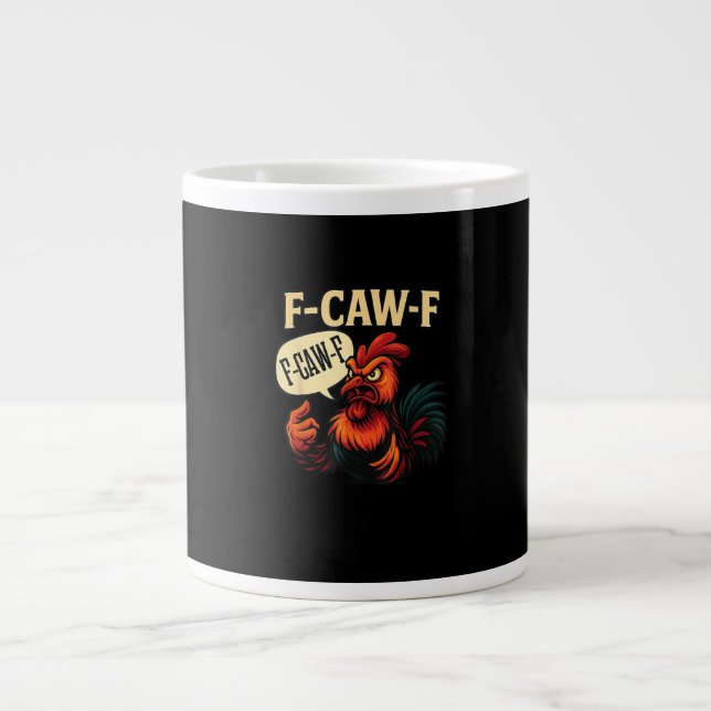 F Caw F Funny Angry Rooster Graphic Retro Style Jumbo Mugg (Framsidan)