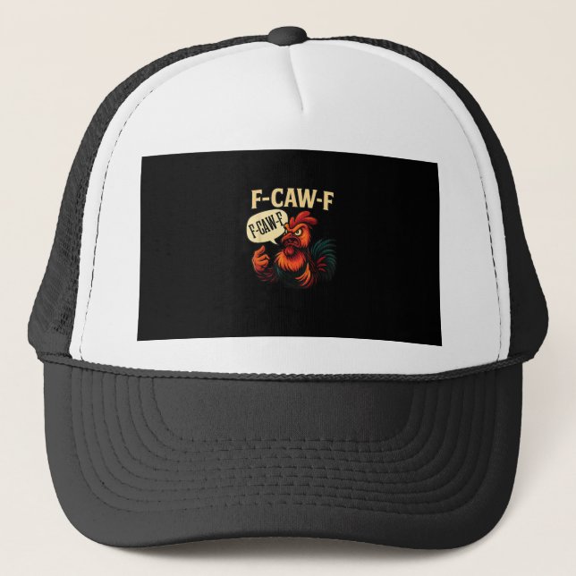 F Caw F Funny Angry Rooster Graphic Retro Style Keps (Framsida)