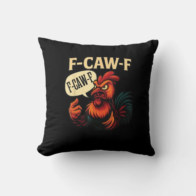 F Caw F Funny Angry Rooster Graphic Retro Style Kudde (Framsida)