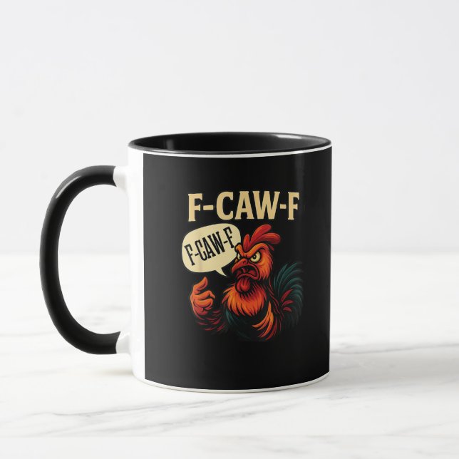 F Caw F Funny Angry Rooster Graphic Retro Style Mugg (Vänster)