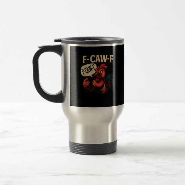 F Caw F Funny Angry Rooster Graphic Retro Style Resemugg (Vänster)