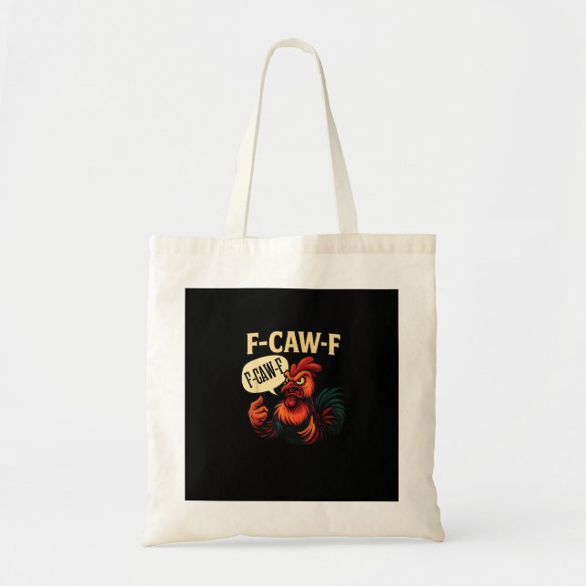F Caw F Funny Angry Rooster Graphic Retro Style Tygkasse (Framsidan)