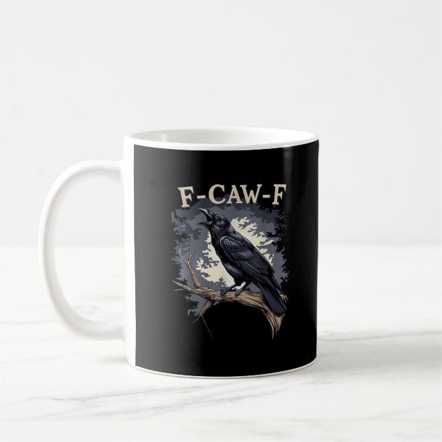 F Caw F Funny Bird Crow Creative Casual Design Kaffemugg (Vänster)