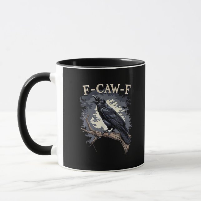 F Caw F Funny Bird Crow Creative Casual Design Mugg (Vänster)