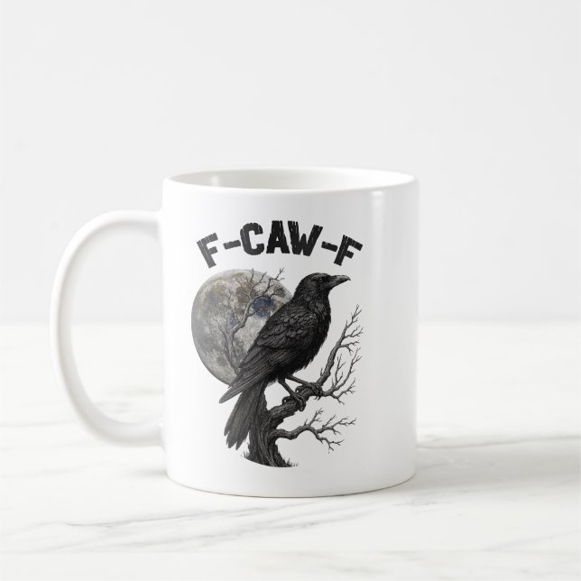 F-Caw-F Funny Black Bird moon Gothic Adult Humor Kaffemugg (Vänster)