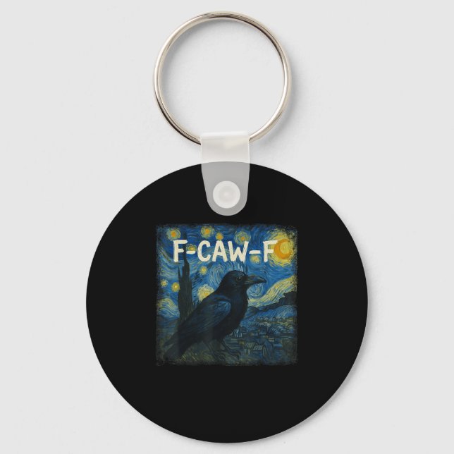 F-caw-f Funny Black Kråka Starry Night Van Gogh Ar Nyckelring (Framsida)