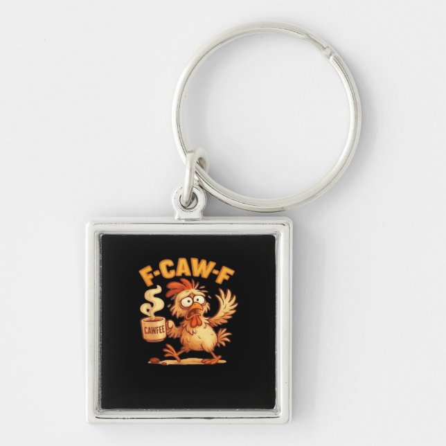 F Caw F Funny Chicken Classic Retro Graphic Fyrkantig Silverfärgad Nyckelring (Framsidan)