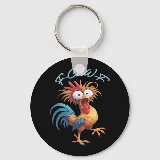 F Caw F Funny Chicken Humor Retro Style Nyckelring (Framsida)
