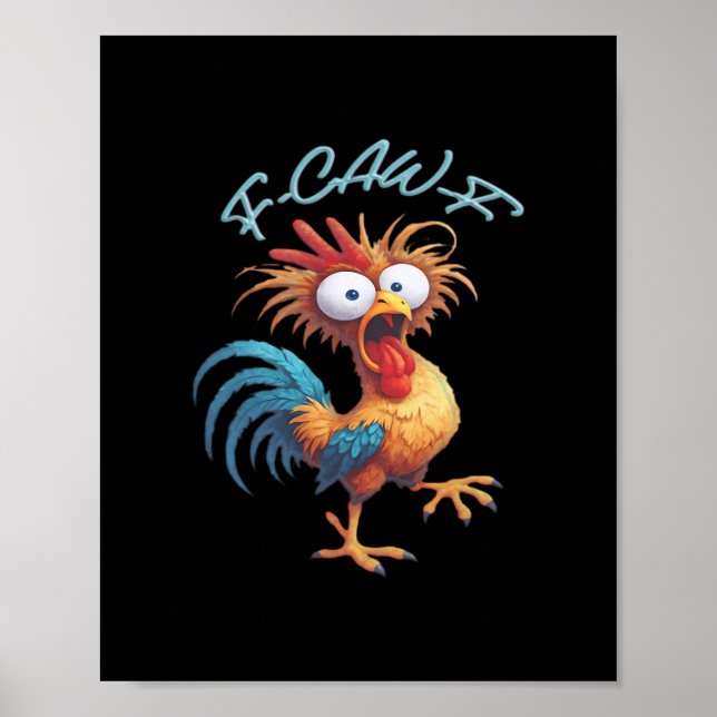 F Caw F Funny Chicken Humor Retro Style Poster (Framsidan)