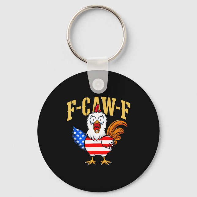 F-caw-f Funny Chicken Humor Usa Flag Quote Rooster Nyckelring (Framsida)