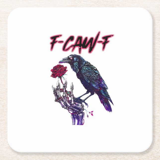 F-Caw-F Funny Raven Crow Spooky Season Halloween R Underlägg Papper Kvadrat (Framsidan)