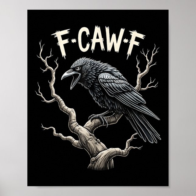 F-caw-f Funny Raven Kråka Vintage Gothic Bird Pun Poster (Framsidan)