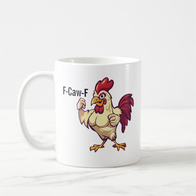 F-Caw-F Funny Rooster Flex Your Feathers Mug Kaffemugg (Vänster)