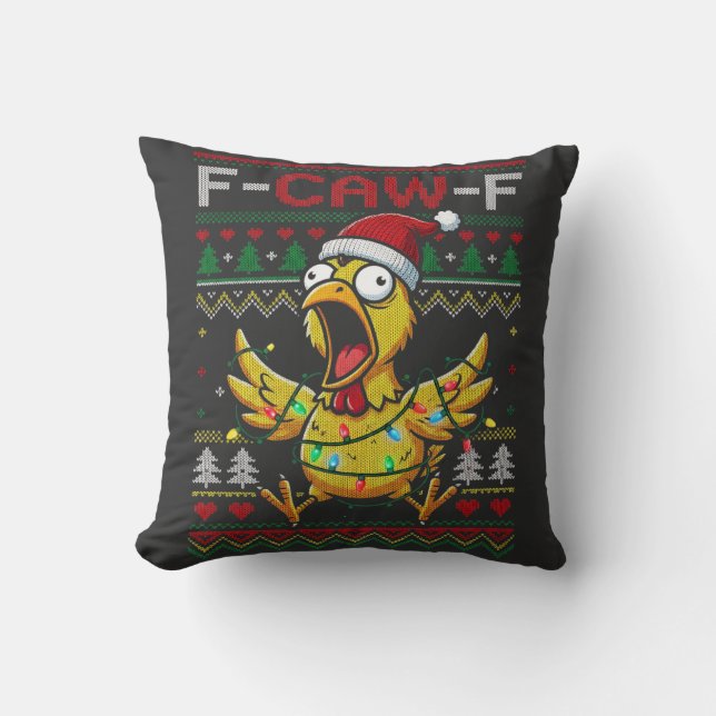 F-CAW-F Funny Screaming Chicken Ugly Christmas Kudde (Framsida)