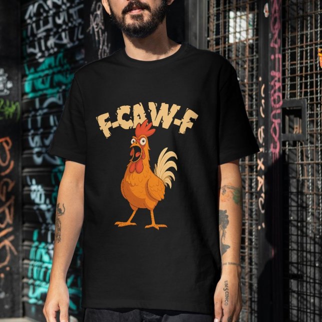 F-CAW-F! Funny Shocked Rooster Chicken T Shirt (#ScreamingChicken, #ChickenMeme, #CartoonArt, #PoultryLife, #FarmLife)